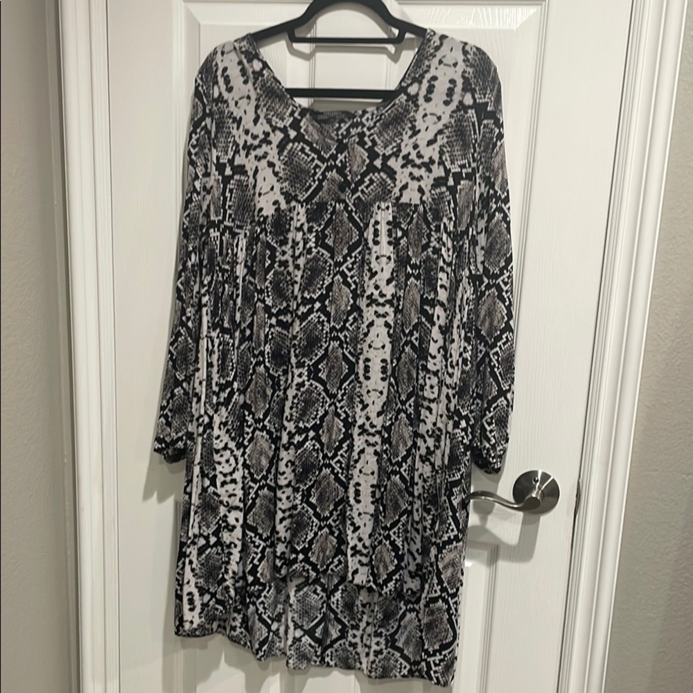 Zara Black and White Maxi Sundress with Long Bishop Sleeves